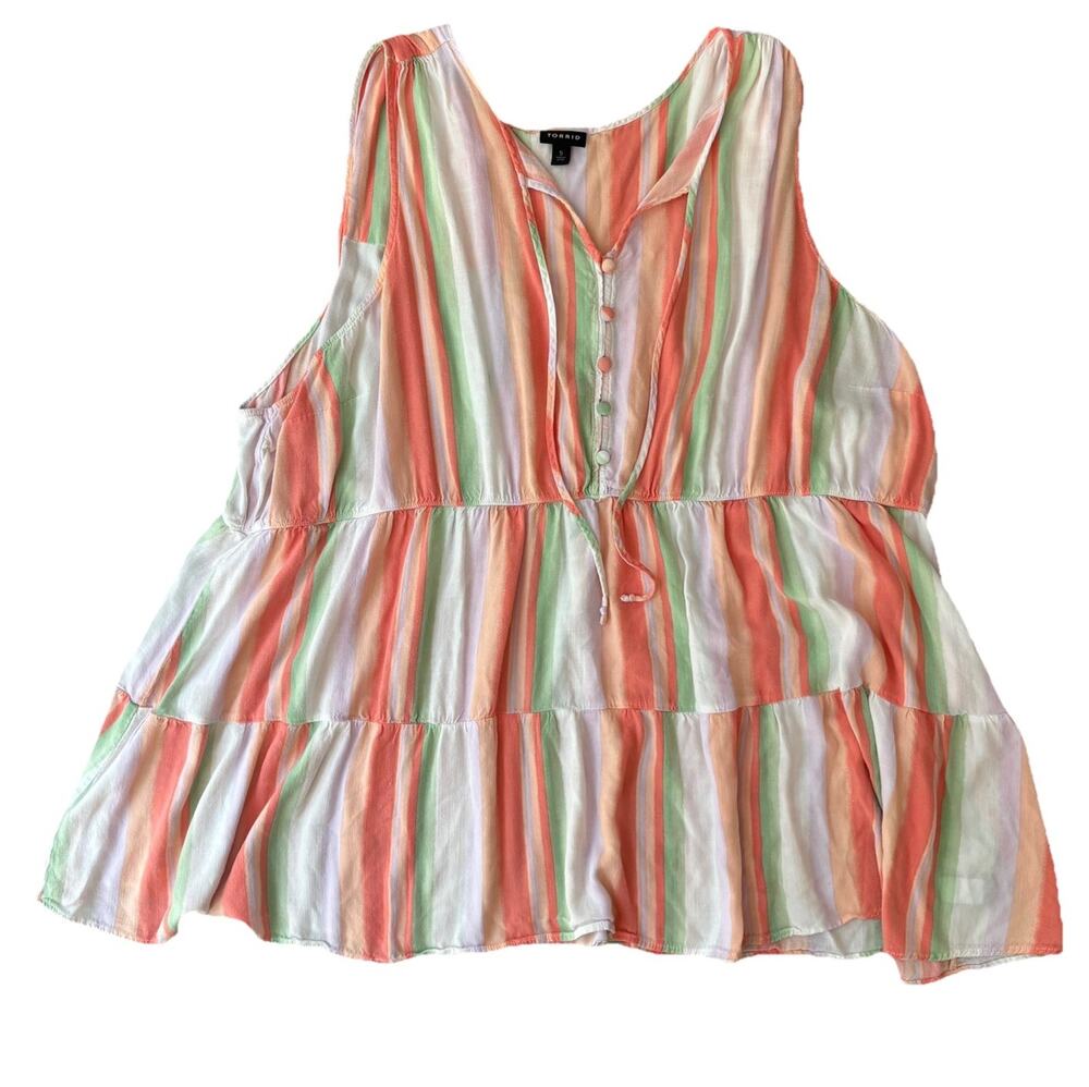 Torrid Striped Babydoll Tank Top Sleeveless Tiered Blouse Tunic Plus Size 5